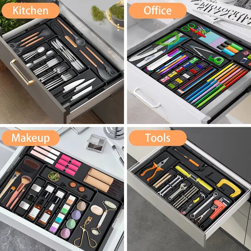 Silverware Organizer Expandable Kitchen Utensil Drawer Organizer with 9 Compartment Large Cutlery Organizer Tray for Forks Knives 13" - 22"W ,14.5" - 19"L
