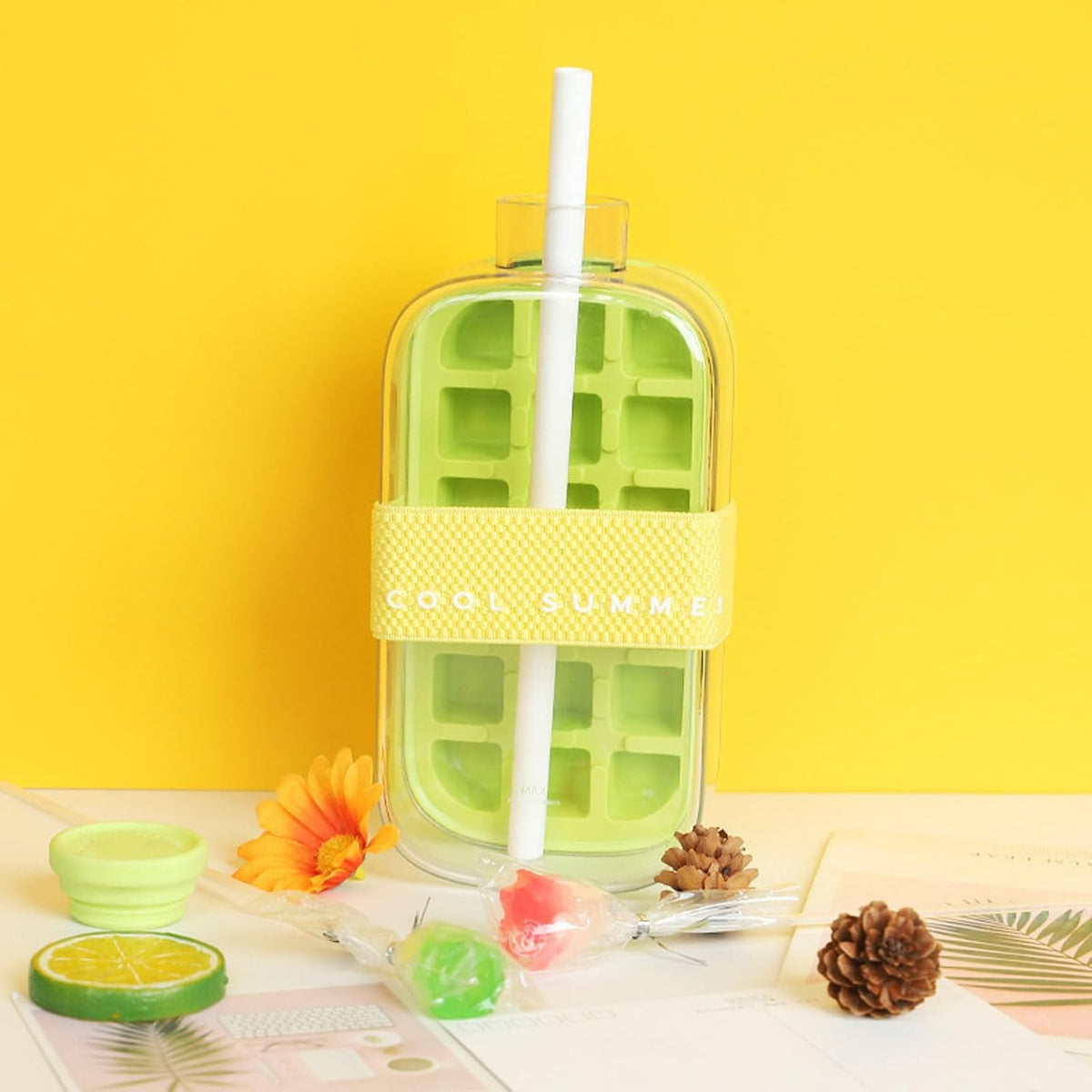 2-in-1 Ice Cube Bottle with Straw